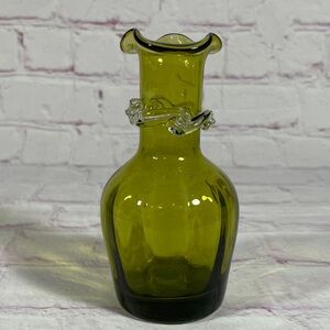 Vintage Pilgrim Hand Blown Green Glass Vase